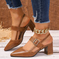 Shallow mouth thick heel high heel flats sandals women's summer 2026 new arrival k-style pointed toe one-word buckle strap roman shoes