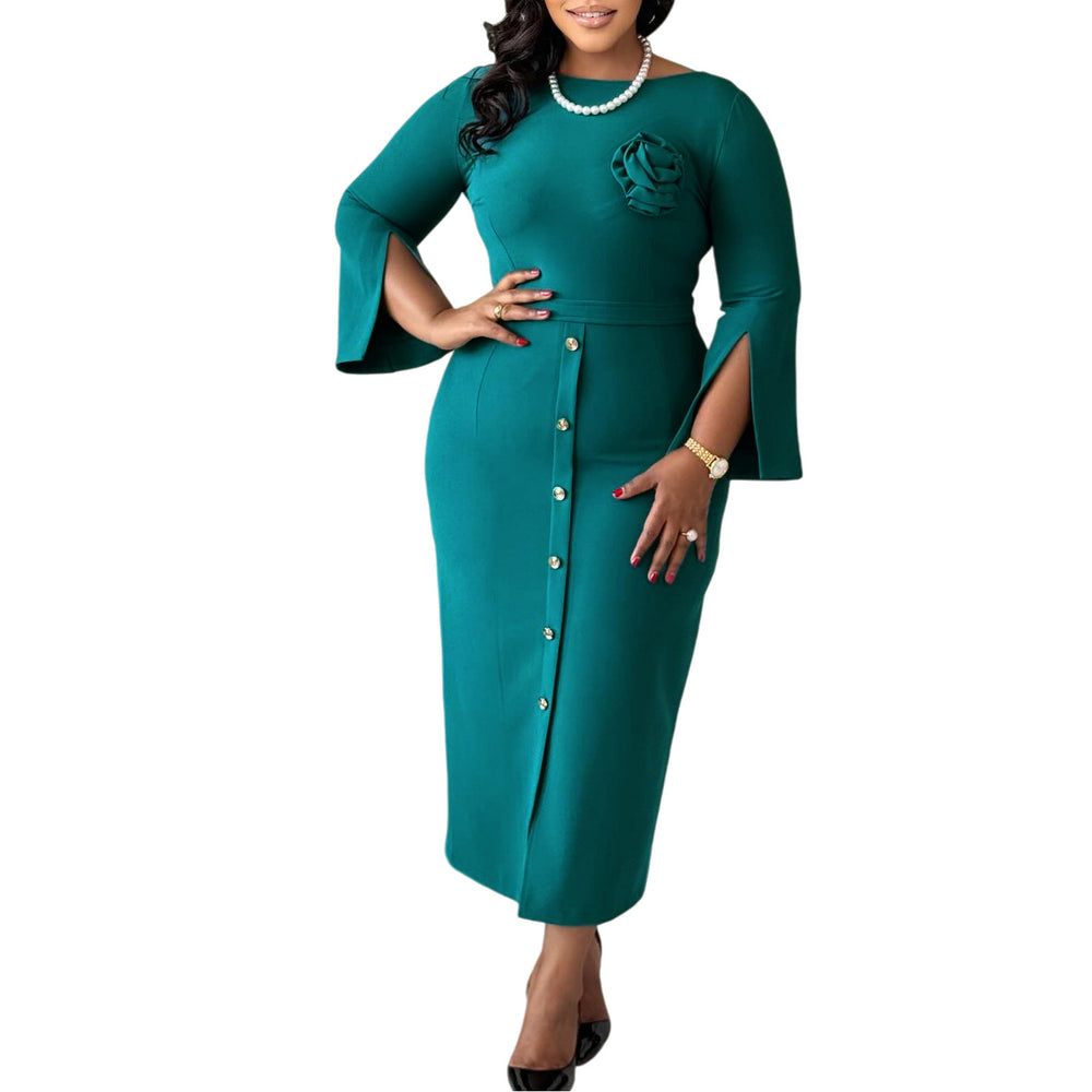 D609 cross-border fashion women's plus size round neck bodycon dress - elegant, office-ready, and african-inspired