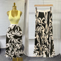 European and american style elegant pleated print midi skirt - high waist, slimming, flowy a-line skirt with elastic waistband - perfect for summer