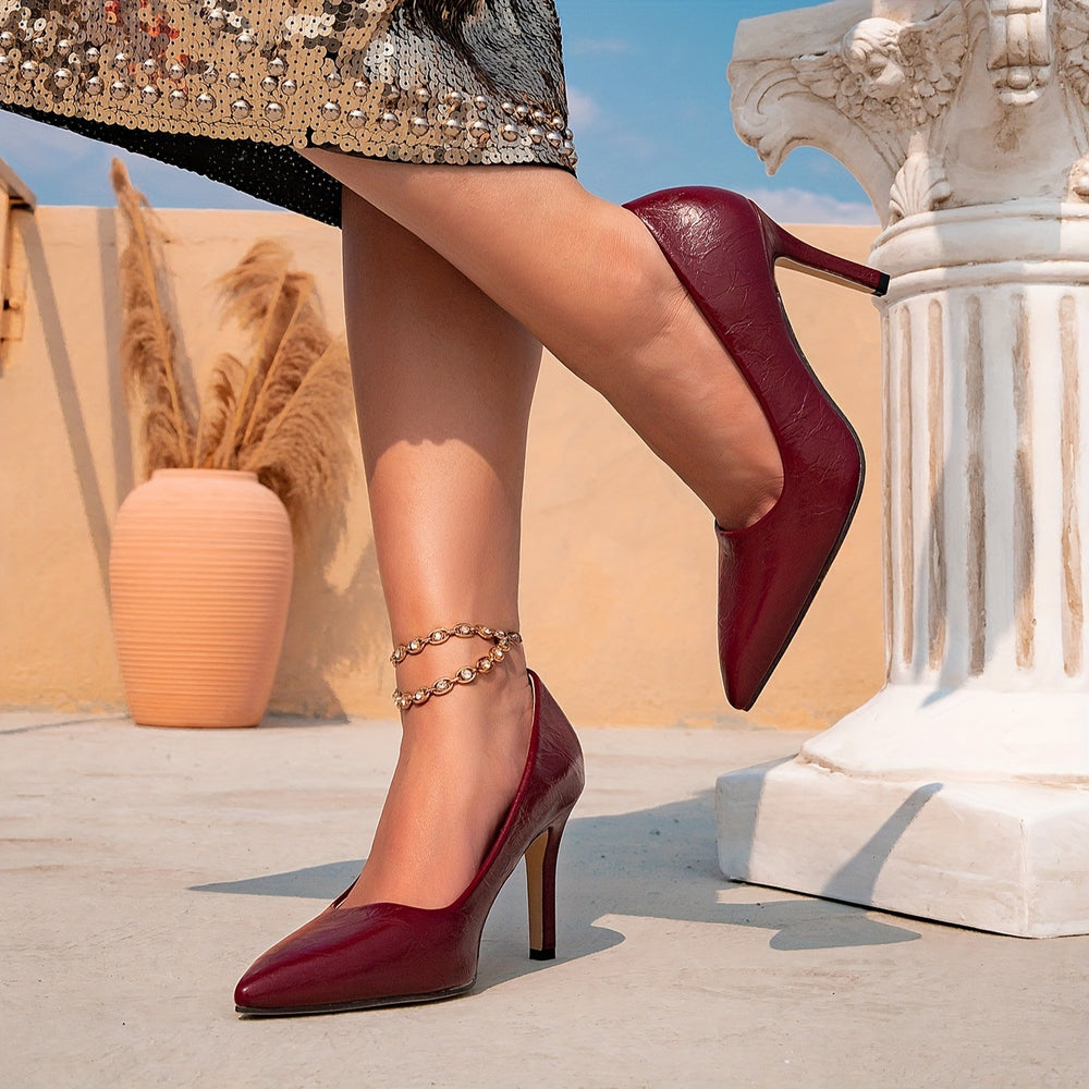 Huizhou women's high heels wine red stiletto slip-on high heels fashion party pointed toe casual high heels