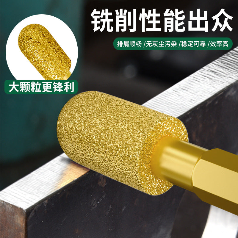Baolian diamond grinding head hexagonal shank carbide rotate file cast iron stone hand electric drill brazing and polishing handy gadget
