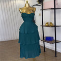 European and american cross-border women's fashion:  autumn new arrival - chic and elegant ruched bandeau slimming green slip dress