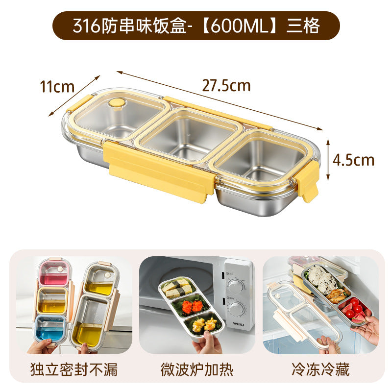 316 stainless steel divided lunch box - student meal container, prevents flavor mixing, bento box, household food storage container, refrigerator prep box