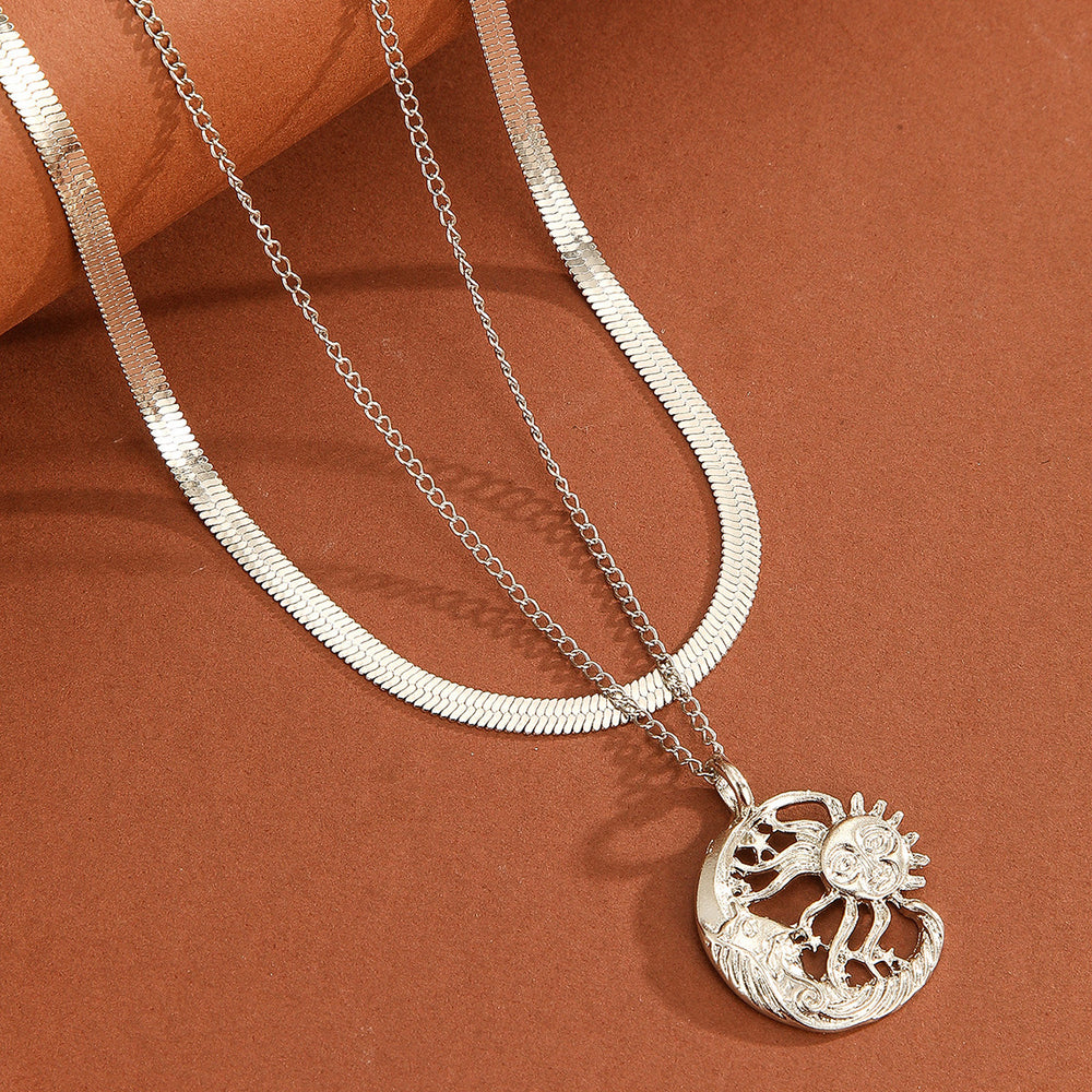 European and american cross-border jewelry fashionable minimalist sun moon disc pendant necklace women's unique multi-layered choker necklace