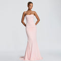 Amazon  summer new arrival: elegant solid color sleeveless bandeau maxi dress with tie-up back and figure-hugging design