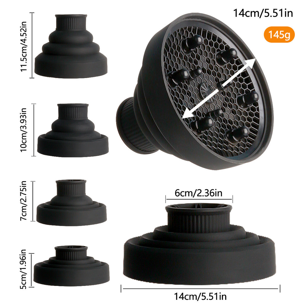 Cross-border silicone hair dryer cover, hair dryer, retractable nozzle, drying and styling, curly hair, hairdressing tools, folding wind hood, spot.