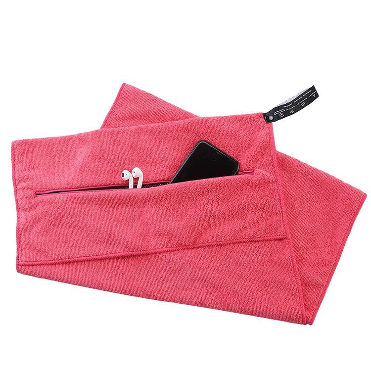 Factory direct sales sports gym towel with hood, invisible zipper and cloth pocket