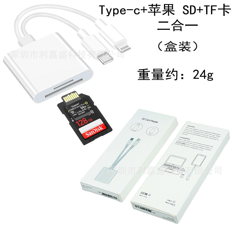 Type-c phone sd card reader, compatible with apple 15, otg adapter cable, tf memory card storage, usb 2-in-1