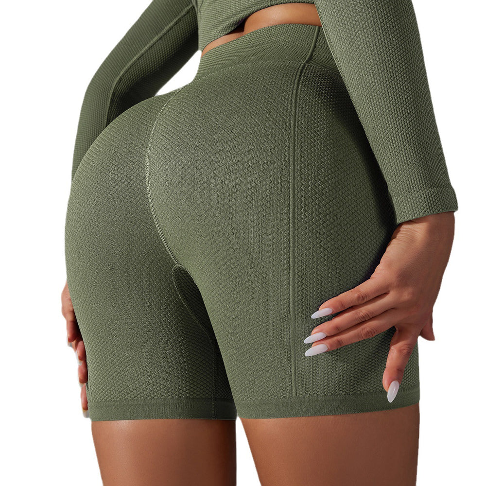 fashion seamless pure color dot jacquard high waist tummy control butt lift yoga shorts sports running fitness pants for women