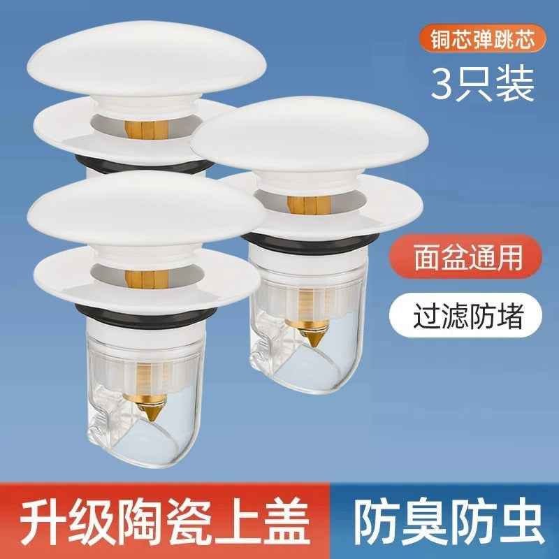 陶瓷洗面盆漏水塞子面盆弹跳芯下水器防臭按压式脸池洗脸手盆配件