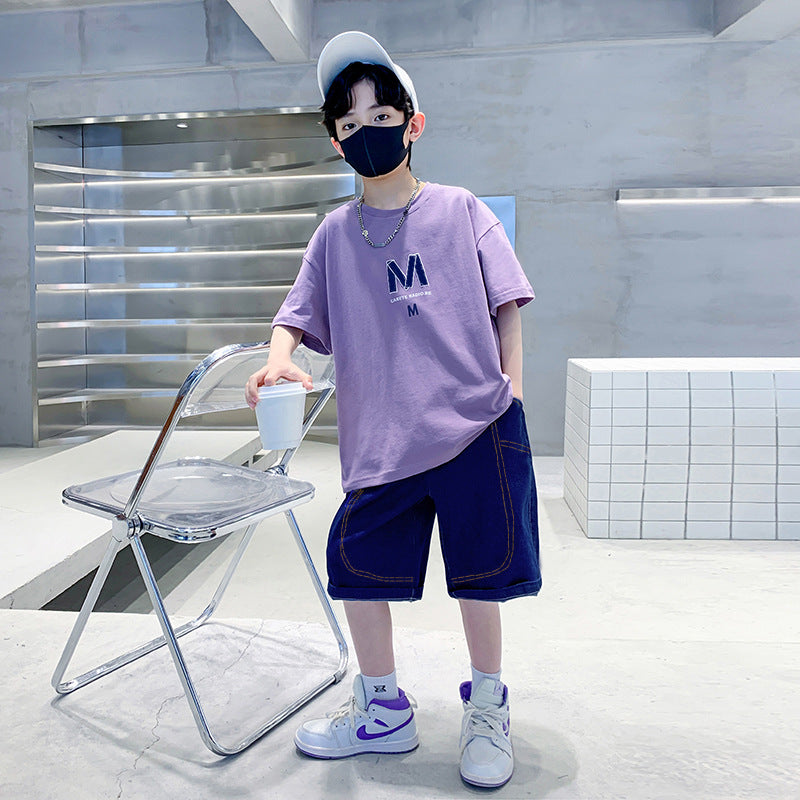 Boys' summer outfit : new stylish mid-to-large size short-sleeve t-shirt, cool and trendy summer clothes for boys