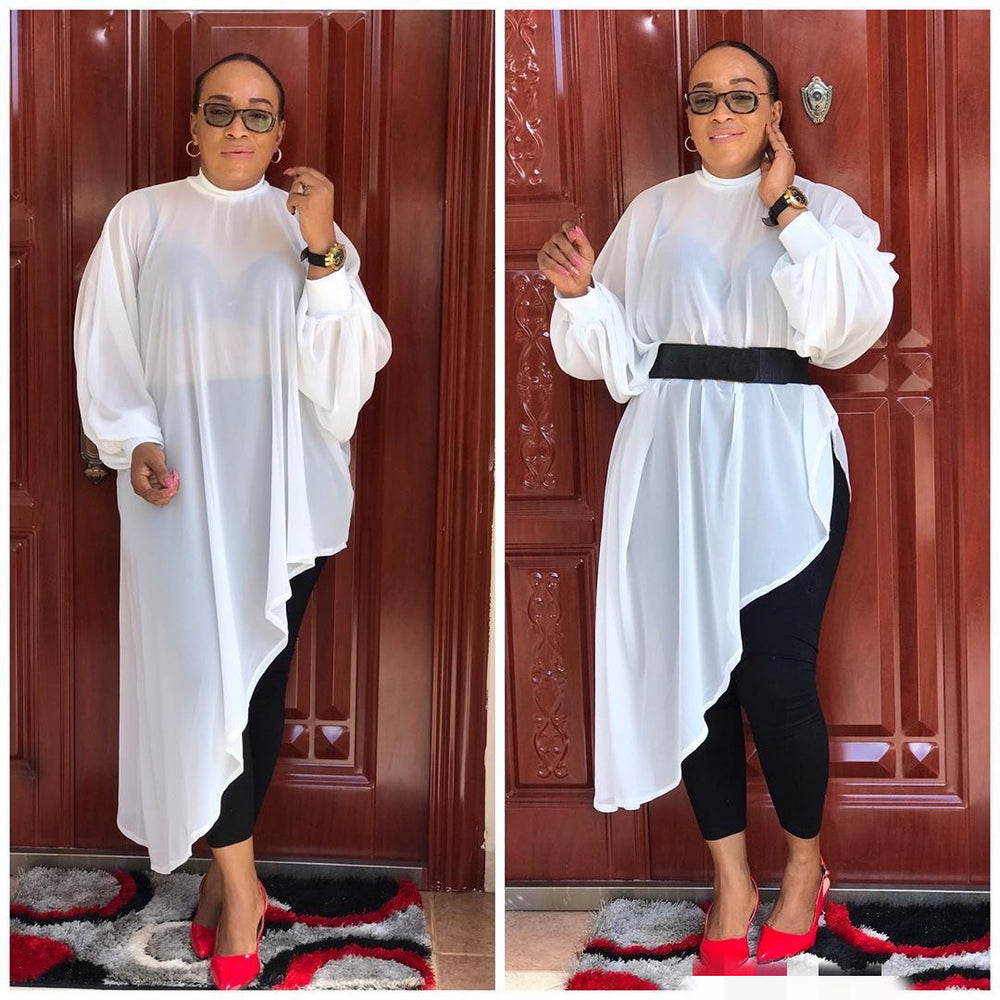 African women's clothing  fashion solid color plus size mother's dress irregular chiffon cross-border dress