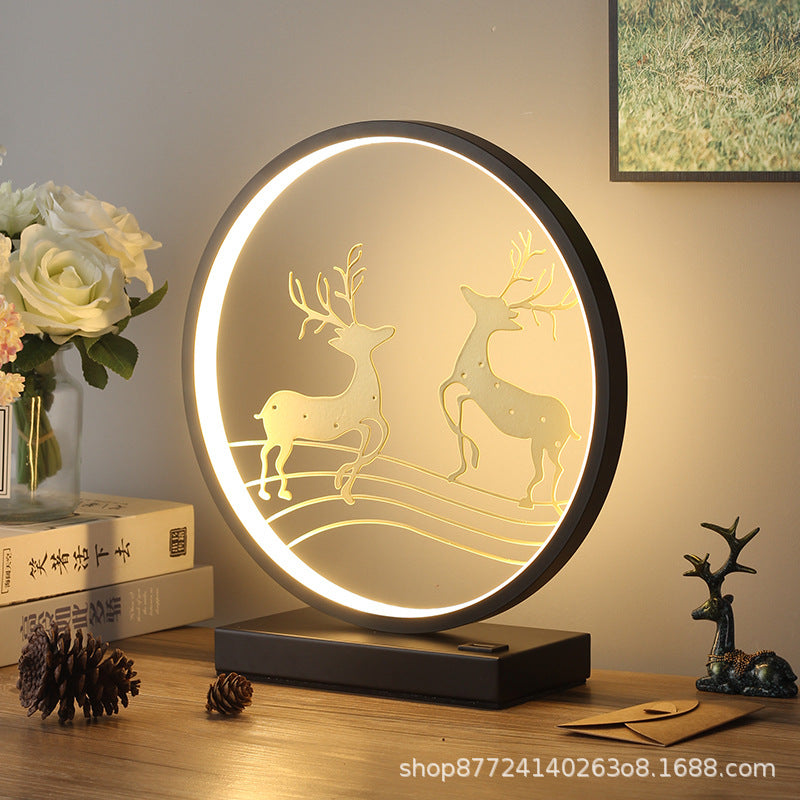 Stylish creative table lamp bedroom bedside lamp living room decoration deer round led eye protection energy saving home lighting fixtures