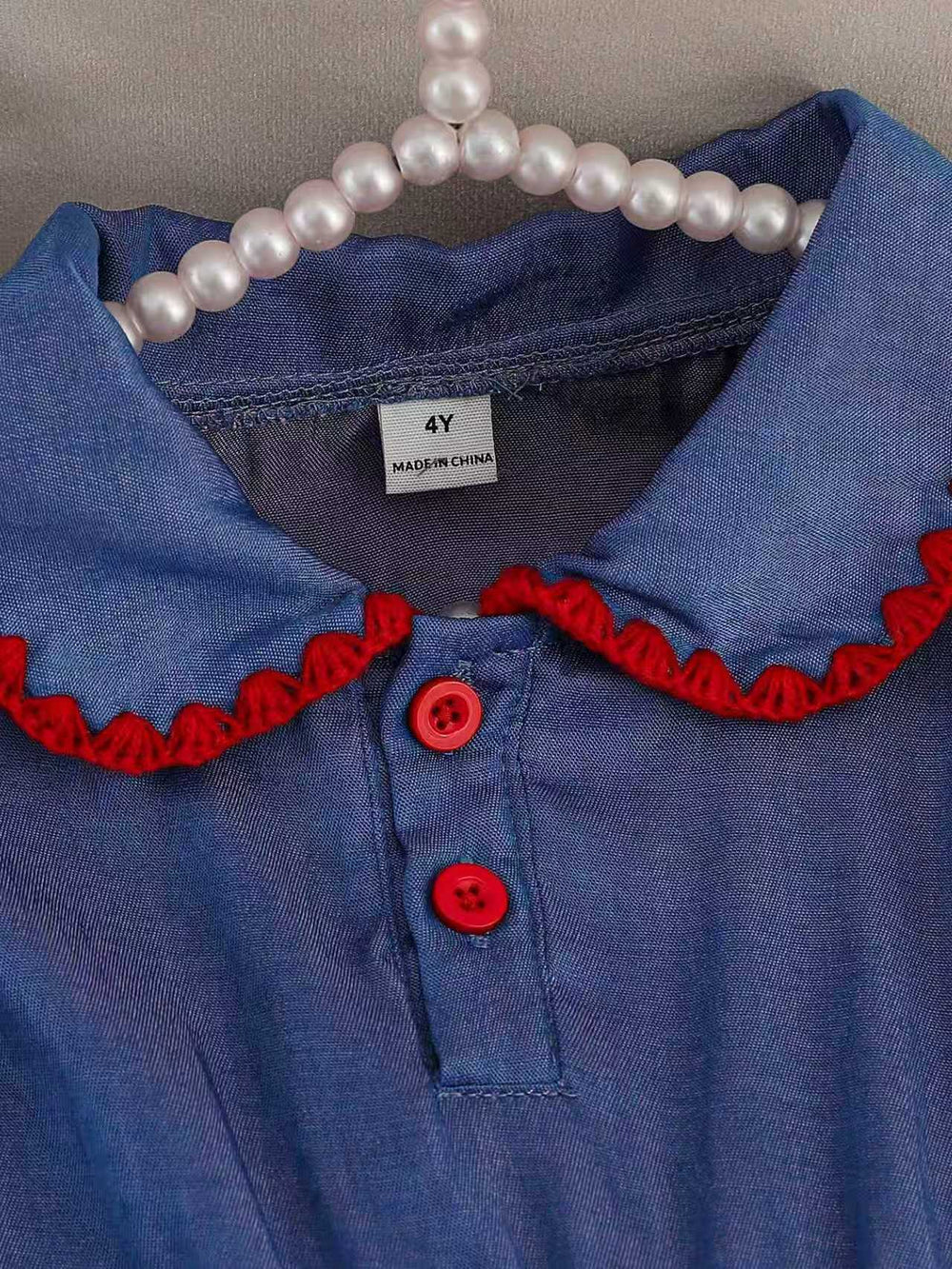 hot-selling girls' preppy-style faux denim strawberry embroidered dress - cross-border exclusive