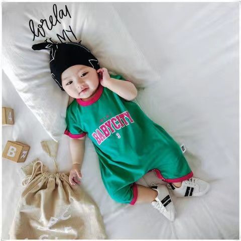 Newborn infant romper short sleeve bodysuit baby boys and girls loose fit athletic jumpsuit outing onesie