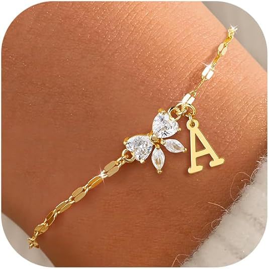 Amazon cross-border creative zircon butterfly 26-letter bracelet - minimalist fashion gold bangle jewelry gift for women