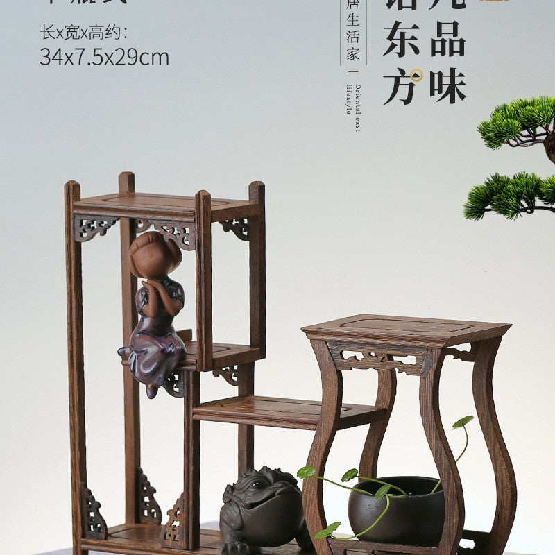 Solid wood teacup rack Chinese Bogu rack storage box table rack Pu'er teapot stove tea set accessories