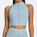 zipper sports vest suit high waist hip lifting tight yoga clothes training fitness two-piece set for women wholesale