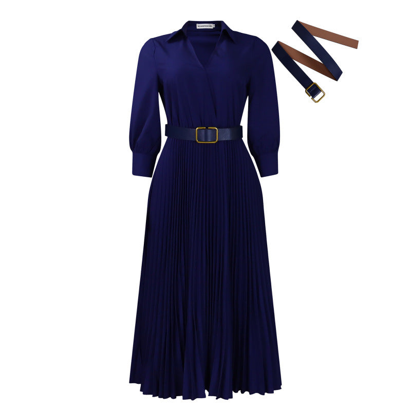 D522export women's clothing new arrival summer fashion lapel long sleeves high waist elegant pleated pure color africandress
