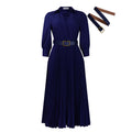 D522export women's clothing new arrival summer fashion lapel long sleeves high waist elegant pleated pure color africandress