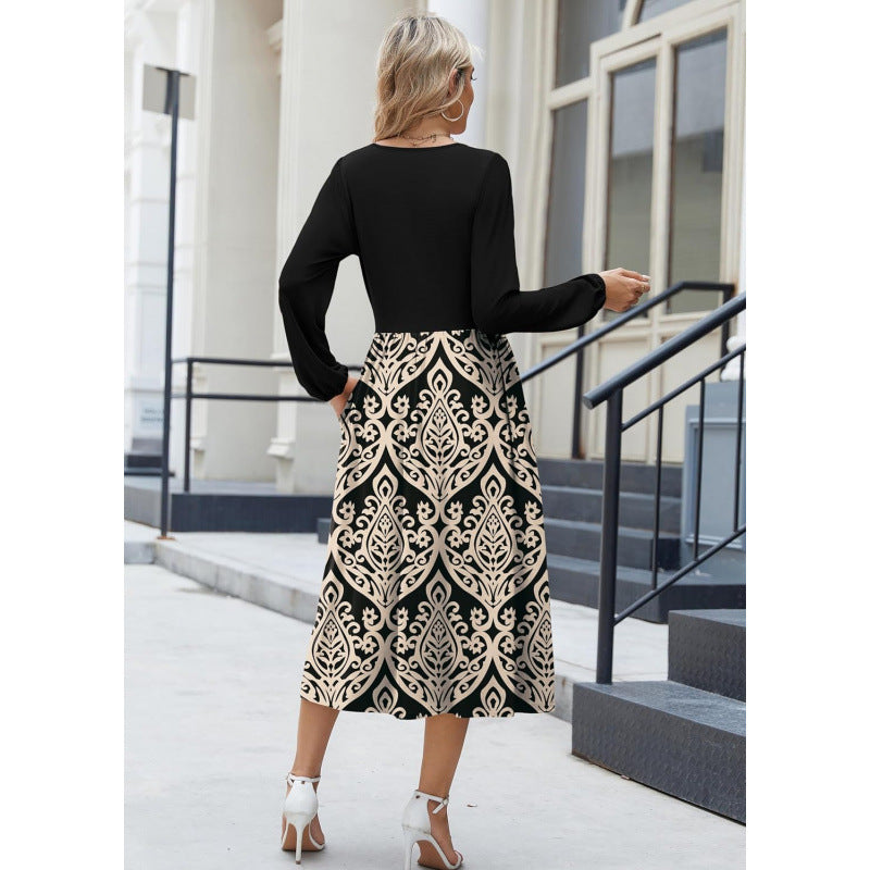 fall/winter women's long-sleeve casual flowy a-line bohemian midi dress