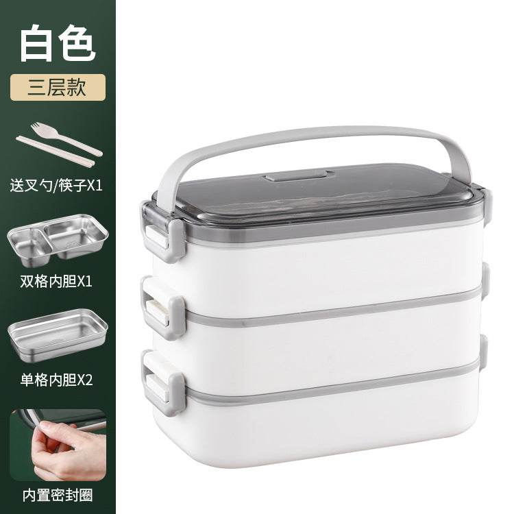 304 stainless steel double-layer lunch box Office workers can microwave oven heating and insulation Japanese-style divided lunch box multi-layer lunch box