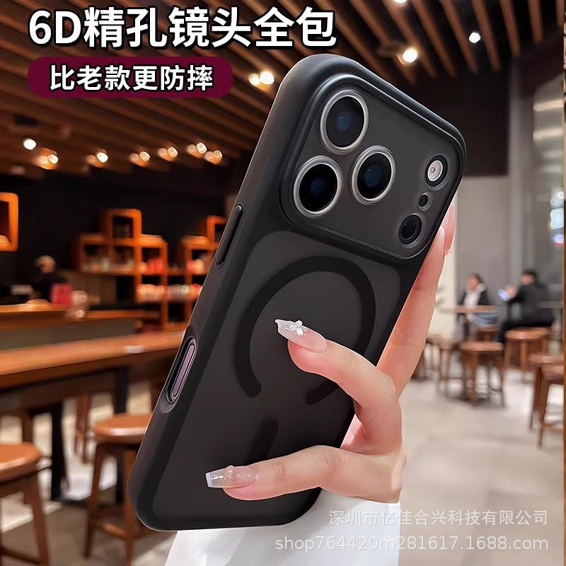 Creative detachable lens compatible iphone 17 pro max soft-touch sand magnetic phone case, iphone 14 drop-proof