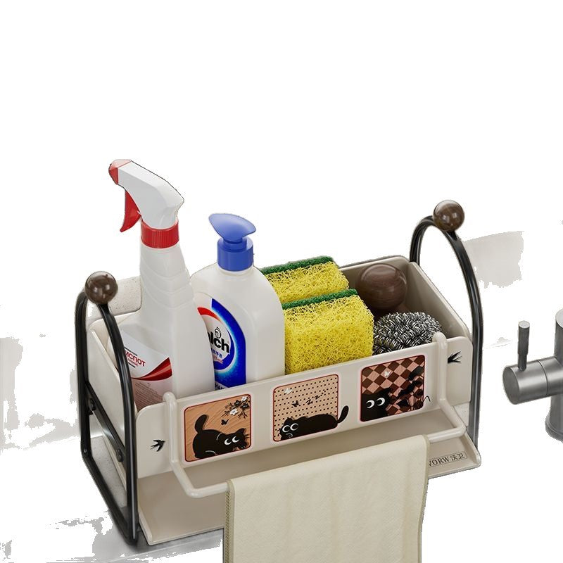 Kitchen sink dishcloth rack - countertop drainer, dishcloth hanging bar, sponge & dish soap organizer - multi-purpose storage