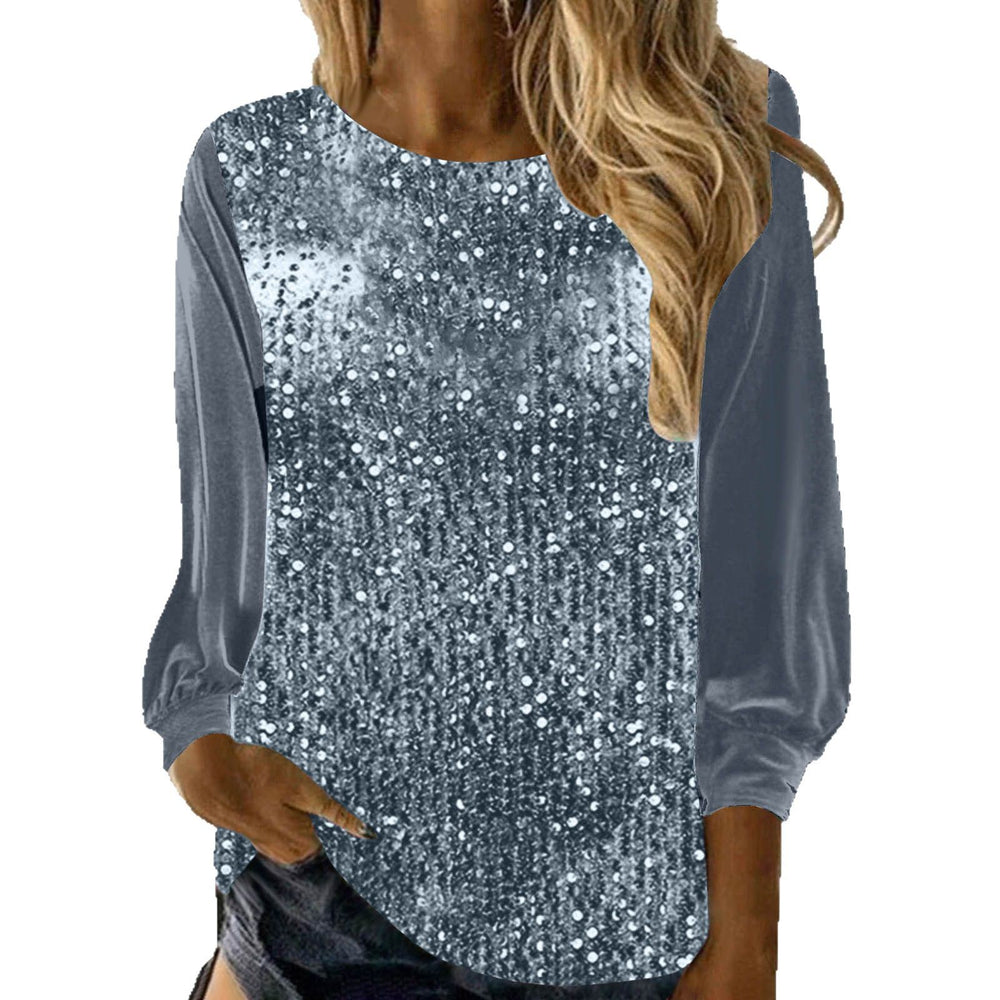 new european and american style women's casual round neck long sleeve loose fit sequin top for cross-border e-commerce
