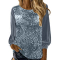 new european and american style women's casual round neck long sleeve loose fit sequin top for cross-border e-commerce