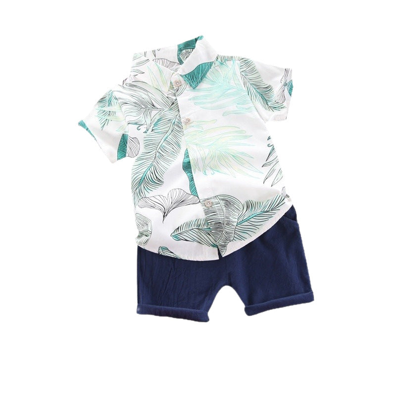 Kids' summer clothing set: new trendy boys' printed short-sleeve shirt and shorts two-piece set - wholesale in stock