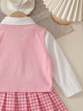 cross-border exclusive: preppy style blouse + knitted cherry print vest + pleated mini skirt three-piece set