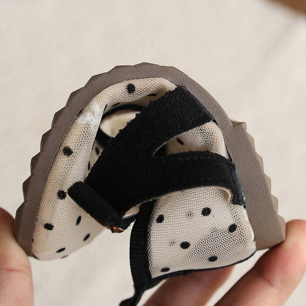 Girls' polka dot sandals - new spring/summer collection - kids' shoes - stylish bowknot mesh upper solid color sandals for little girls