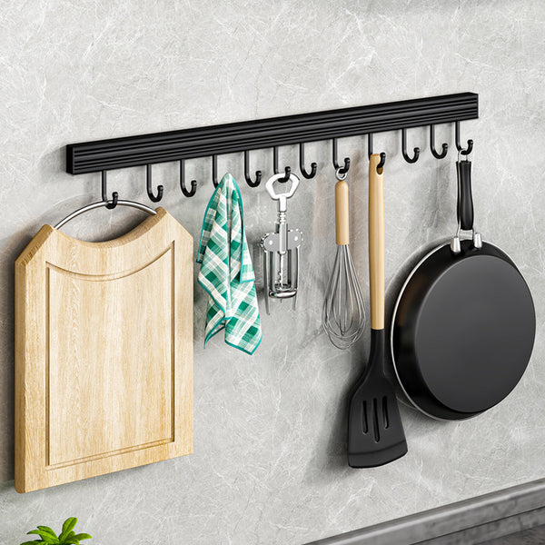 Kitchen hook row hook non-punching space aluminum spatula hanging rod wall-mounted shelf kitchen utensils storage hanger