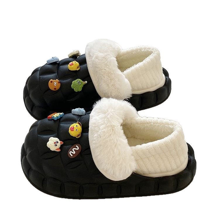 Women's winter waterproof cotton slippers - thick sole, fleece lined, closed toe, cute & cozy indoor slippers for students & dorms - removable warm insole