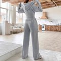 Solid color hooded sweatshirt set - relaxed fit, zip-up, european & american style, new autumn  women's collection