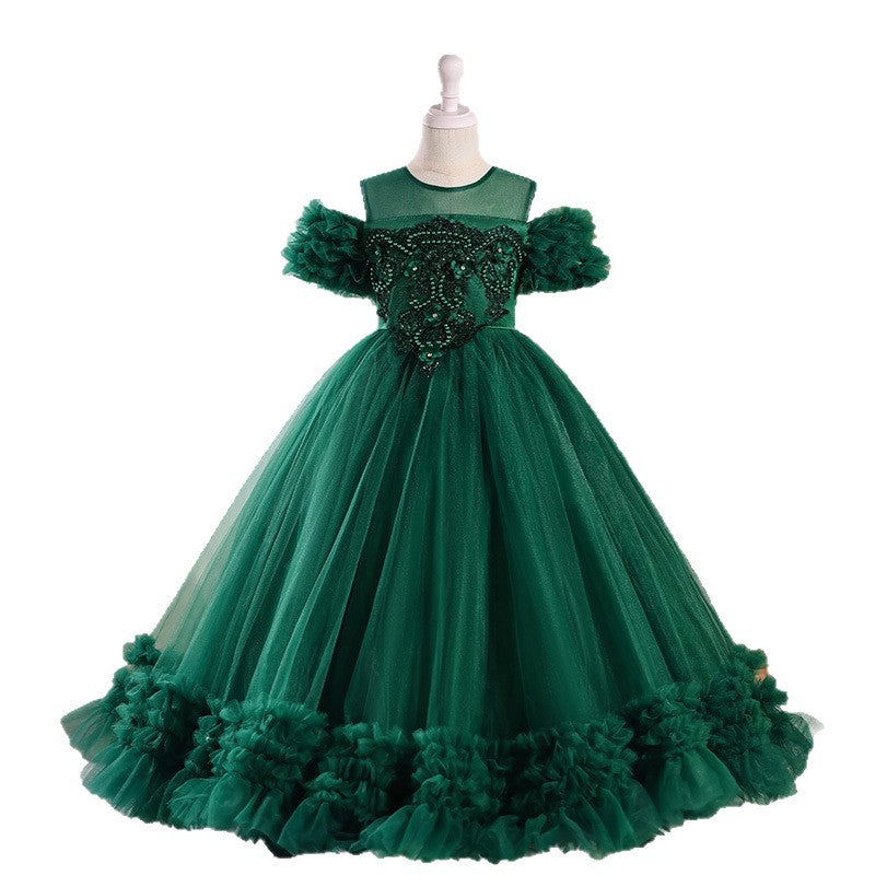 European and american style  girls' dress - mesh off-the-shoulder elegant birthday tutu dress - ready to ship