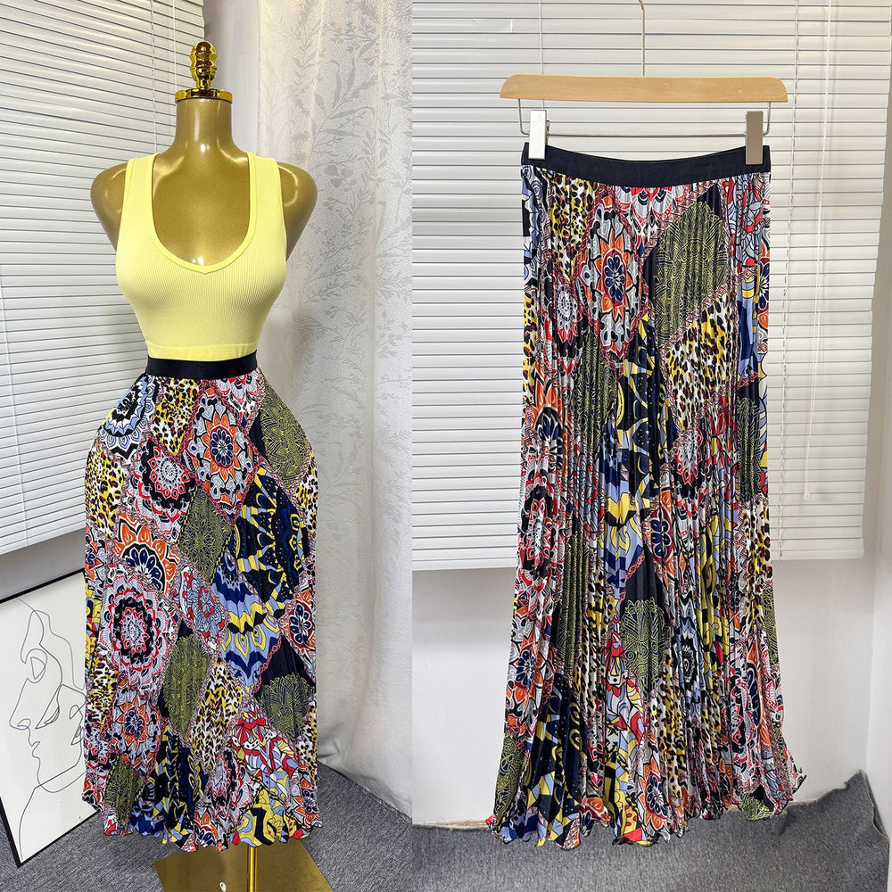 K-style high waist elastic waist rufflespleated skirt female a-line skirt slimming lookeasiest for matchwork clothing skirt