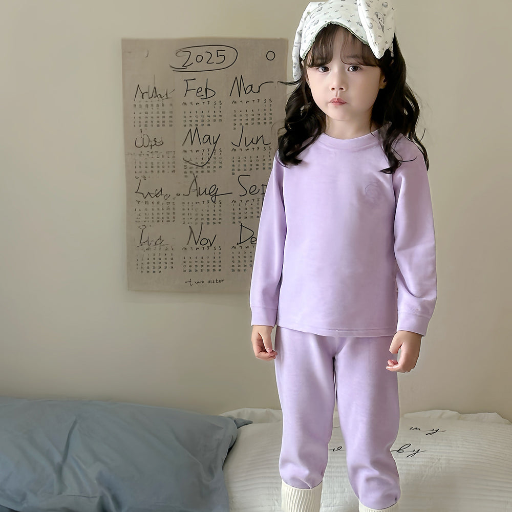 Kidsheattechintimatessuitthickened autumn clothes and long trousers for boys and girlswinternew arrival home clothes pajamas bottom shirt cotton