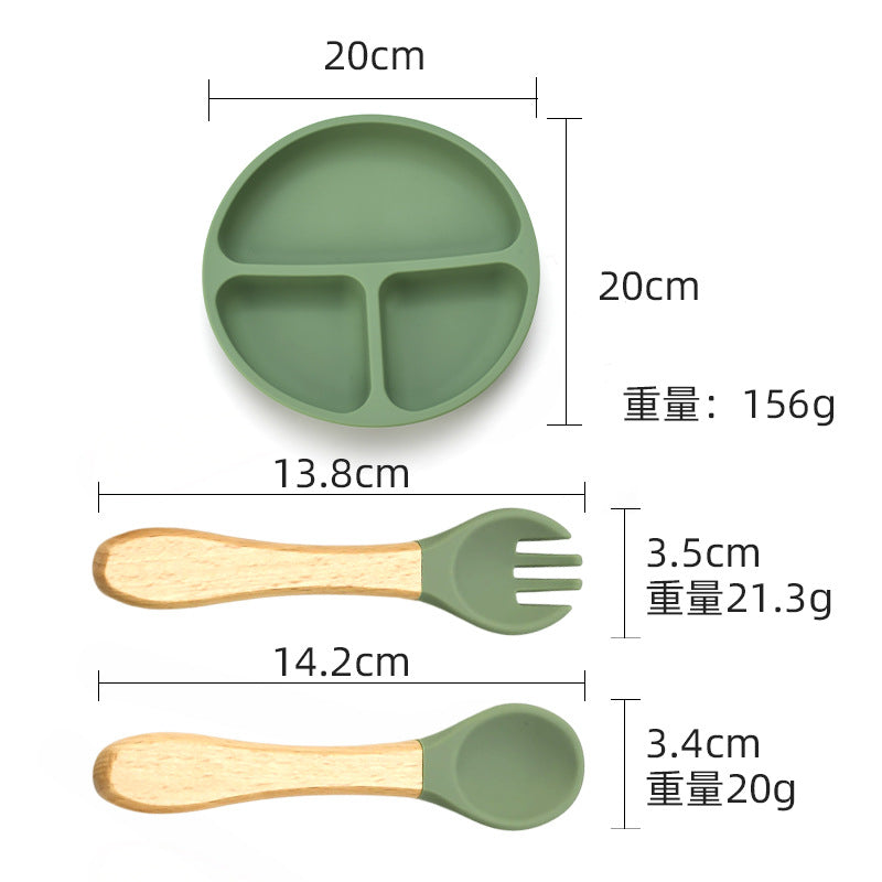Food grade silicone infant plate fork spoon complementary food tableware preschool children eating silicone tableware set custom