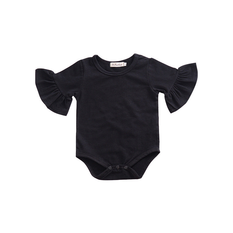Children's clothing baby bell sleeves baby rompers european and american kids bag butt clothes rompers girl jumpsuit pure cotton short sleeves