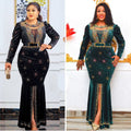 Jenny's factory direct export: gold velvet rhinestone embellished luxury slim-fit mermaid long sleeve maxi dress - african women's clothing