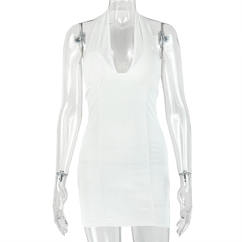 European and american style ins cross-border solid color women's sexy summer cool bodycon mini dress - v-neck sleeveless slim fit