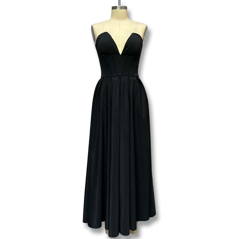 Exportfashion style  spring new arrivalsexy long skirt tube top skirt v pointed fishbone waist a swing dress for women