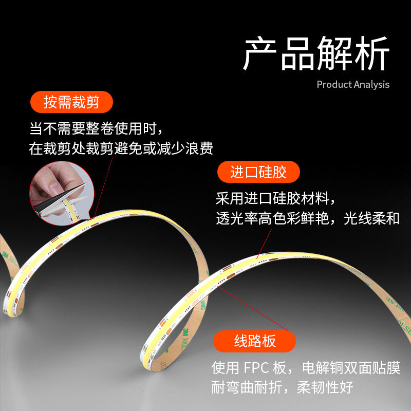 cob light strip self-adhesive led low voltage 24V linear high color rendering ceiling background wall light strip cabinet soft silicone light strip