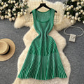 Classysense niche style square neck sleeveless stripesknittingdress women's summer waist slimming looka-line sweater vest dress