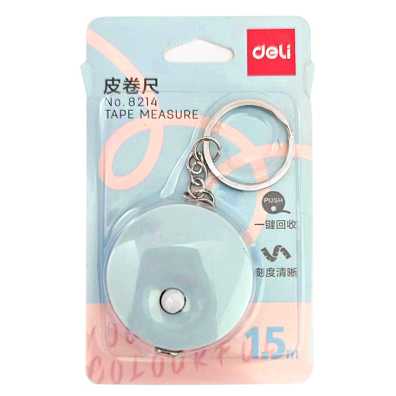 Deli 8214 tape measure, candy-colored keychain, tape measure 1.5 meters, clothing measure, soft measure, small tape measure, telescopic pull measure