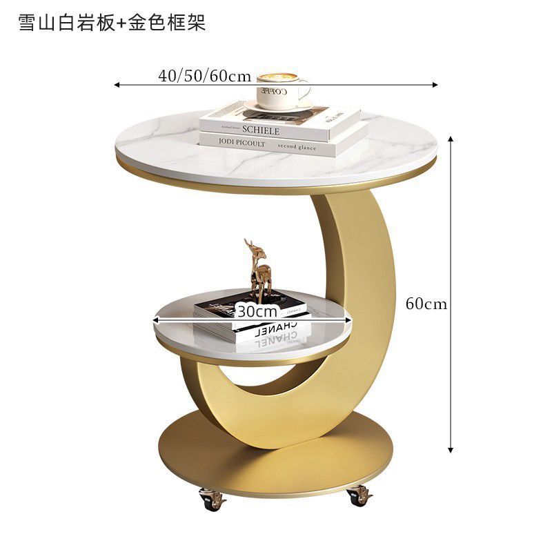Sofa side table small coffee table living room modern italianaccessible luxury slate double layer round table corner table creative side table new arrival