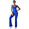 European and american cutout back bodysuit peach lift quick-dry tight workout gym outfit flare leg yoga jumpsuit for women