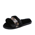 Women's winter slippers - outdoor wear, couple's fuzzy cotton slippers, 2024 new leather one-strap plush slippers, indoor/outdoor slippers